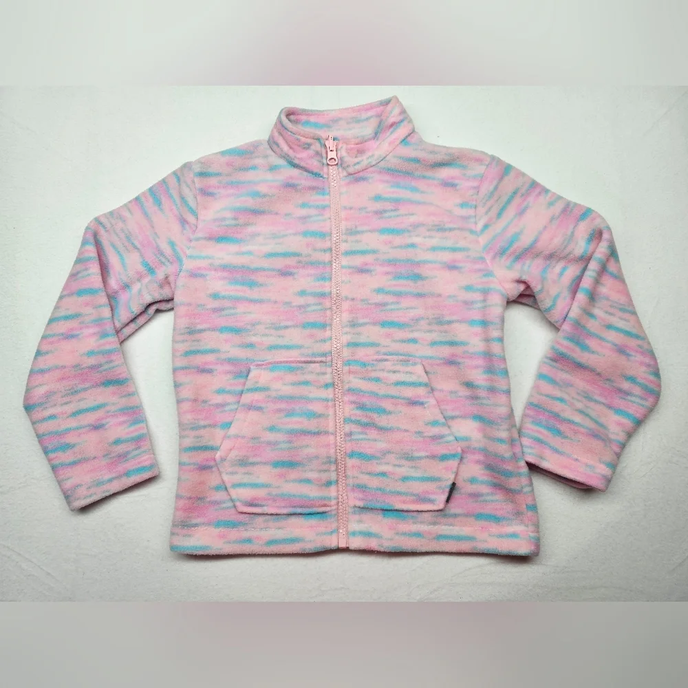 Eddie Bauer Kids XS (5/6) Pink Blue‎ Fuzzy Fleece Full Zip Jacket